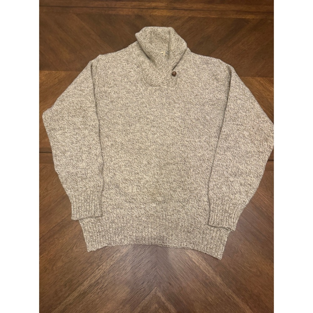 LL Bean Freeport Maine Wool Blend Shawl Collar Sweater Oatmeal Marl Knit